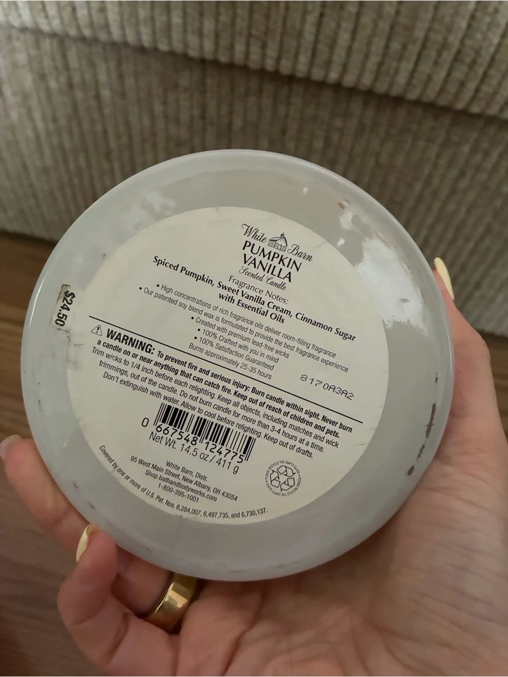 White Barn Pumpkin Vanilla Scented Candle - Picture 2 of 4